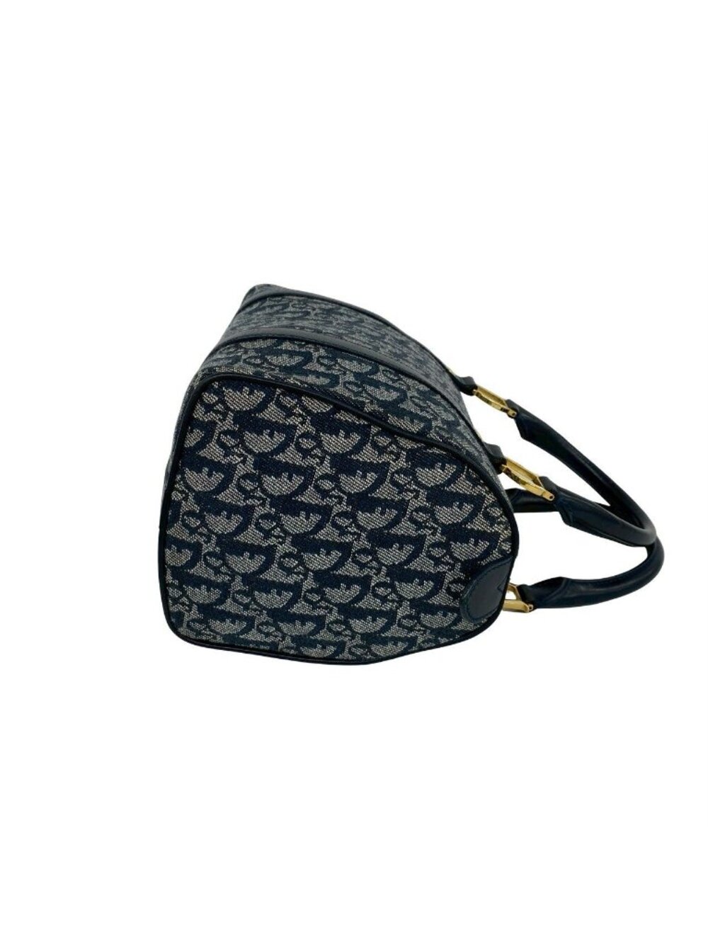 ★SOLD★ Dior Trotter Pattern Canvas Leather Mini Boston Bag Navy - Picture 6 of 10